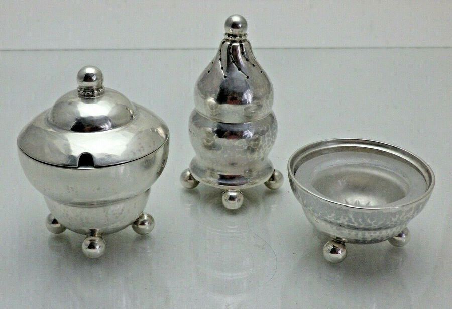 Vintage Georg Jensen Sterling Solid Silver Cruet Set Art Deco 1928 (1568/K/LNN)