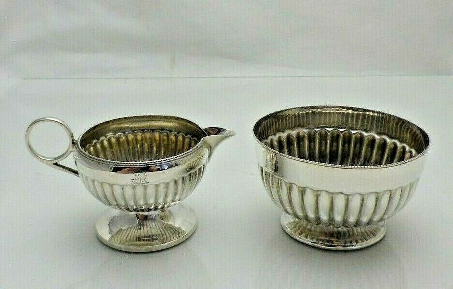 Antique 1890 Antique Sterling Solid Silver Sugar & Cream Strawberry Set (1687/9/ANY)