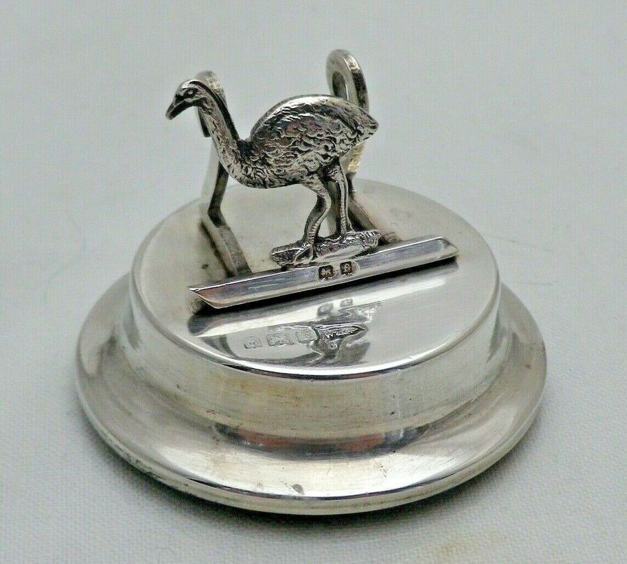 1905 Antique Solid Silver Novelty Australian Emu Bird Menu Holder (1748/K/WWY)