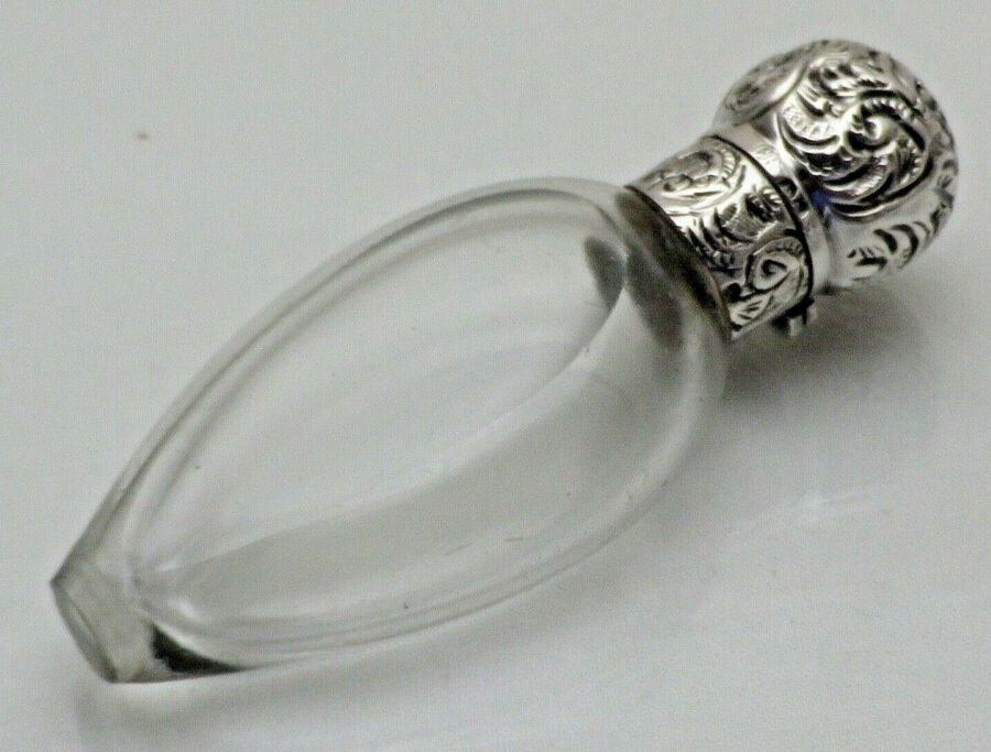 Antique 1888 Solid Silver & Glass Tear Drop Scent Perfume Bottle (1968/9/GSYP)