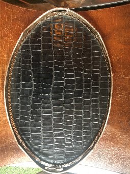 Antique Large silver plate tray with croc leather. 