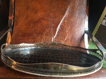 Antique Large silver plate tray with croc leather. 