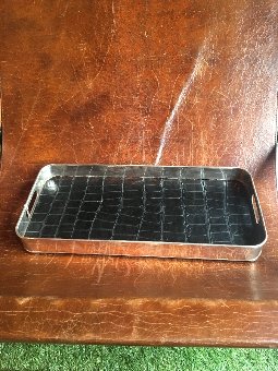 Deco silver and leather tray. 