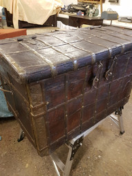 Antique 19th century teak iron bound sea chest