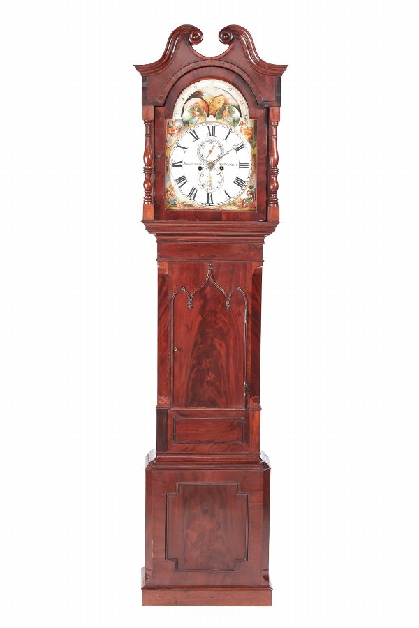 Fantastic Antique Mahogany 8 Day Painted Face Moonphase Grandfather Clock