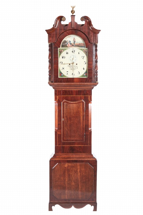 Antique Mahogany & Oak 8 Day Painted Face Longcase Clock, W Helliwell Leeds