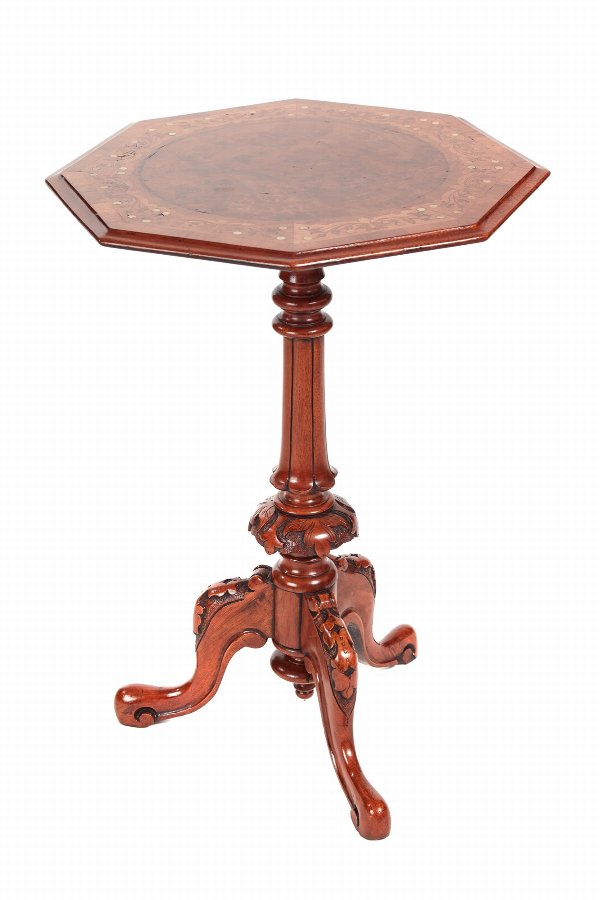 Fantastic Victorian Inlaid Burr Walnut Wine Table / Lamp Table C.1850