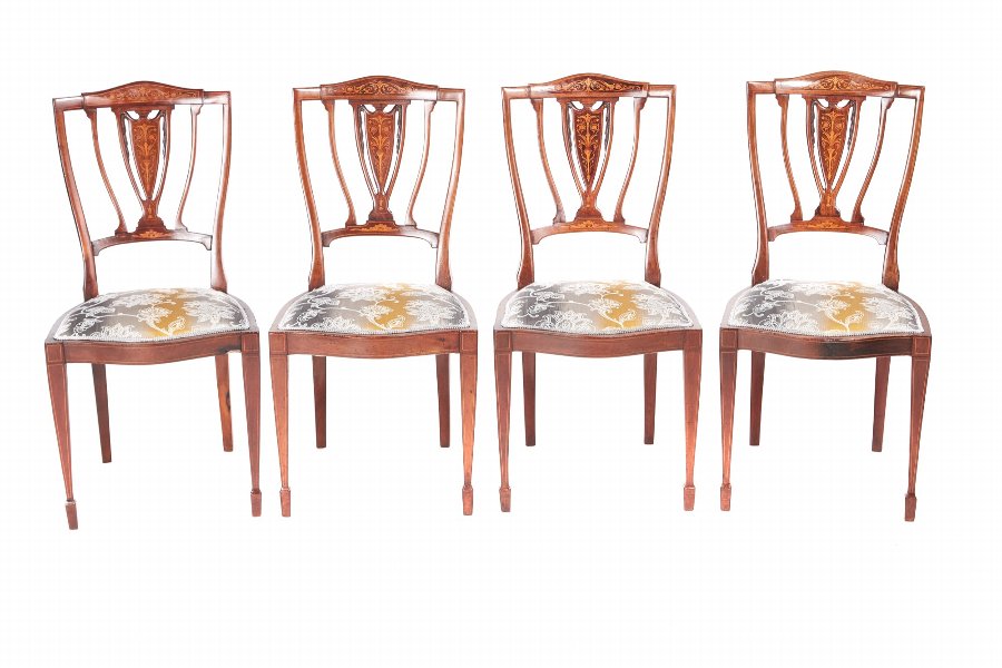 Set of Four Edwardian Mahogany & Rosewood Inlaid Dining Chairs