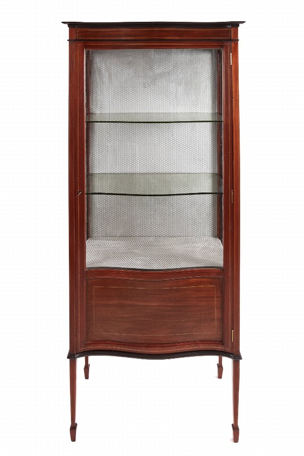 Edwardian Inlaid Mahogany Serpentine Front Display Cabinet