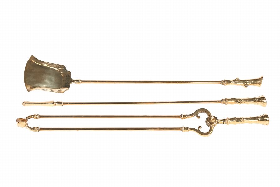 Set Of 3 Antique Brass Fire Irons