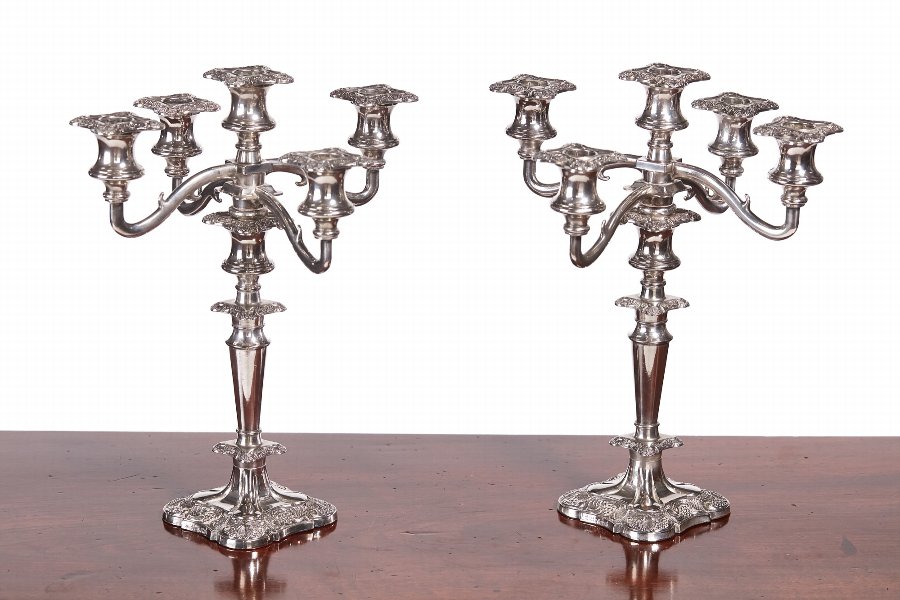 Pair Of Antique Silver Plated 5 Branch Candelabras