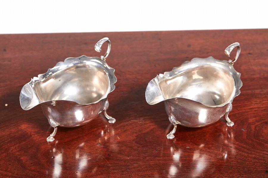 Quality Pair Of Antique Solid Silver Gravy Boats