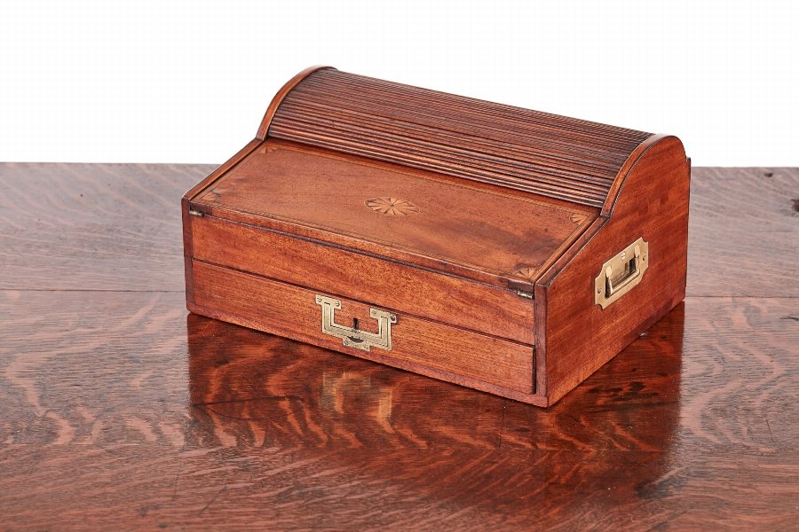 George III Mahogany Inlaid Tambour Top Writing Box