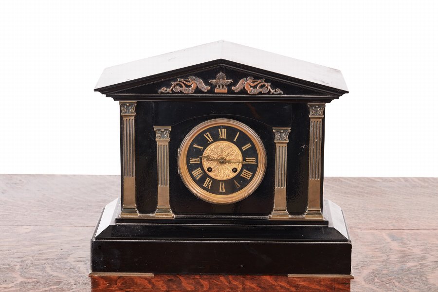 Antique Victorian Black Marble Mantel Clock