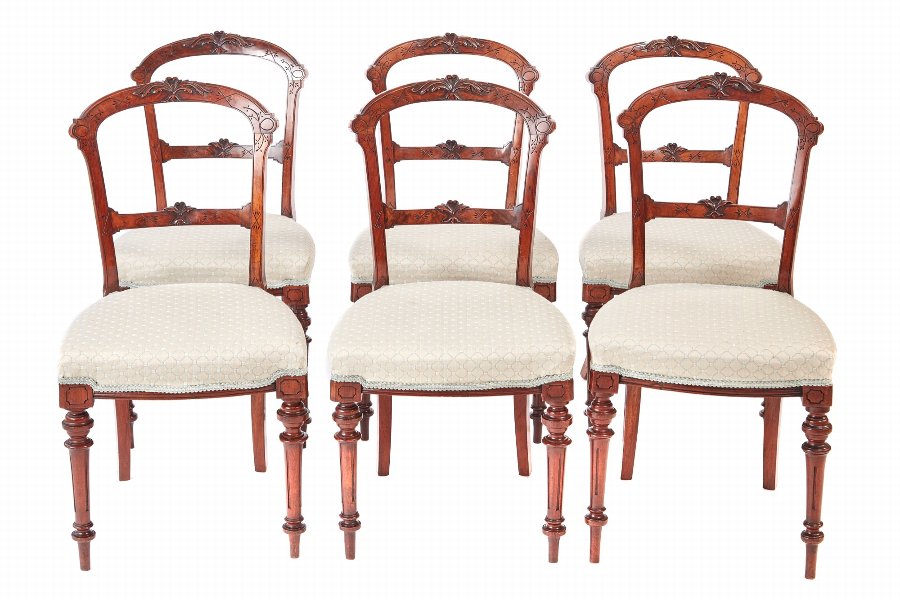 Quality Set Of 6 Victorian Walnut Dining Chairs