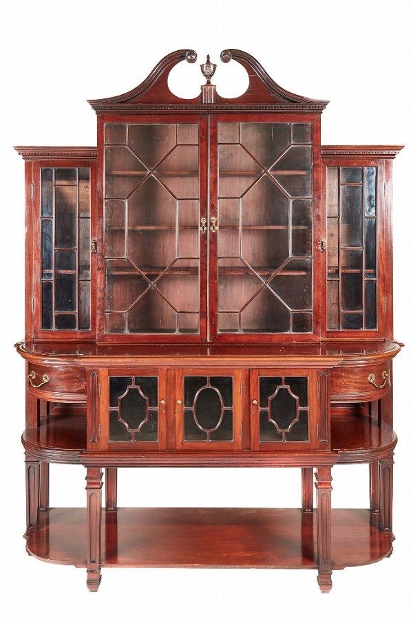 Large antique mahogany astragal glazed breakfront bookcase