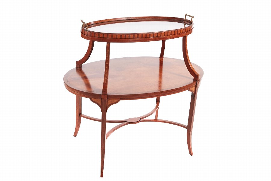 Edwardian Satinwood Inlaid Tray Top Occasional Table/Etagere
