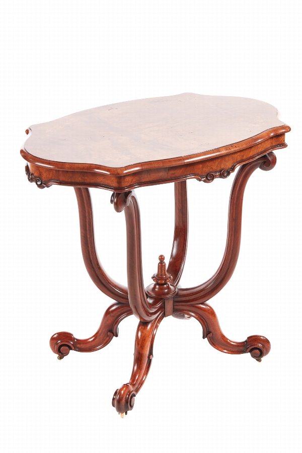Fantastic quality small burr walnut inlaid basket base centre table