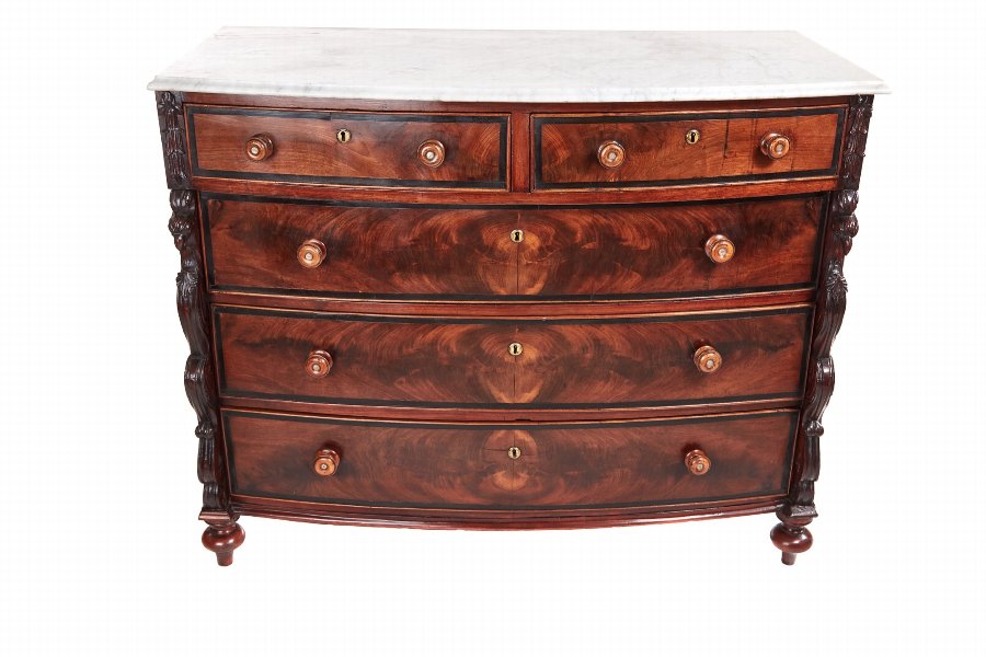 Unusual Antique Mahogany Bow Front Chest c.1850
