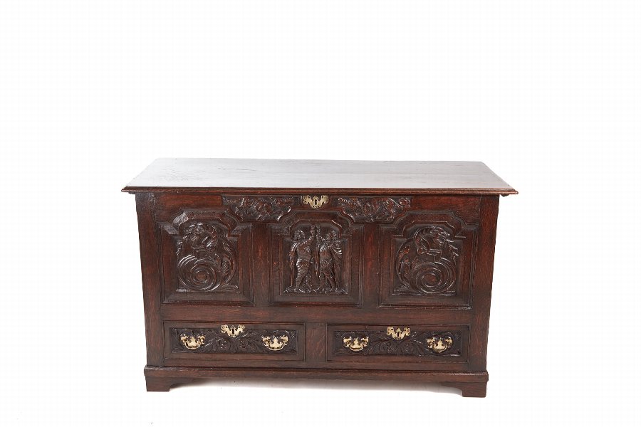19th Century Carved Oak Mule Chest
