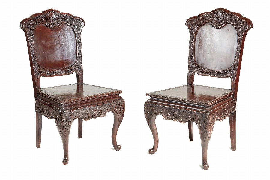 UNUSUAL PAIR OF CARVED CHINESE LACQUER SIDE CHAIRS