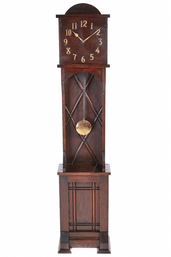 Unusual Art Deco 8 Day Oak Longcase Clock