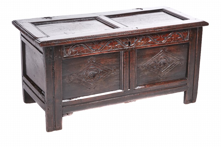 17th Century Carved Oak Panelled Coffer