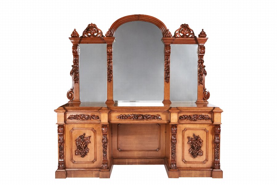 Outstanding Large Victorian Carved Oak Mirror Back Sideboard