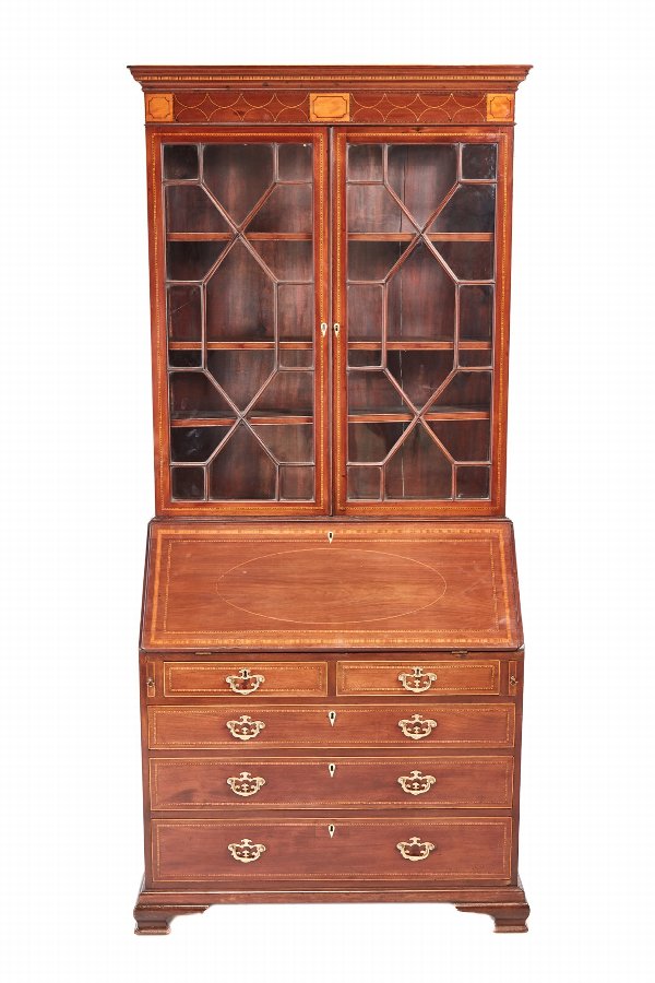Outstanding George III Inlaid Mahogany Bureau Bookcase