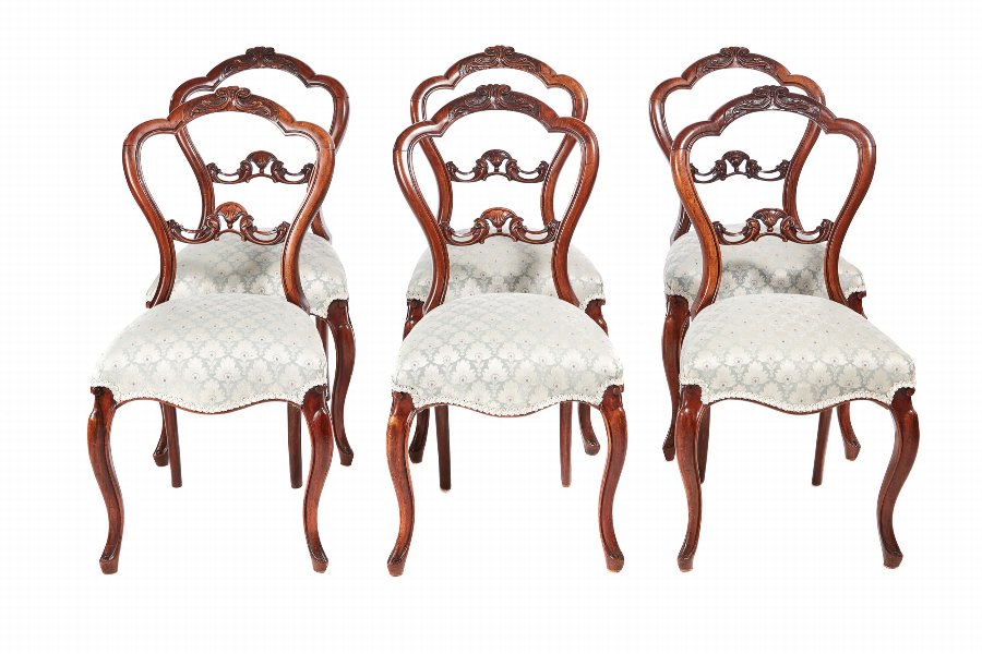 Quality Set of Six Victorian Carved Walnut Dining Chairs