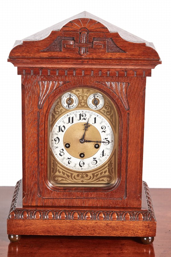 Antique Carved Oak 8 day Mantel Clock