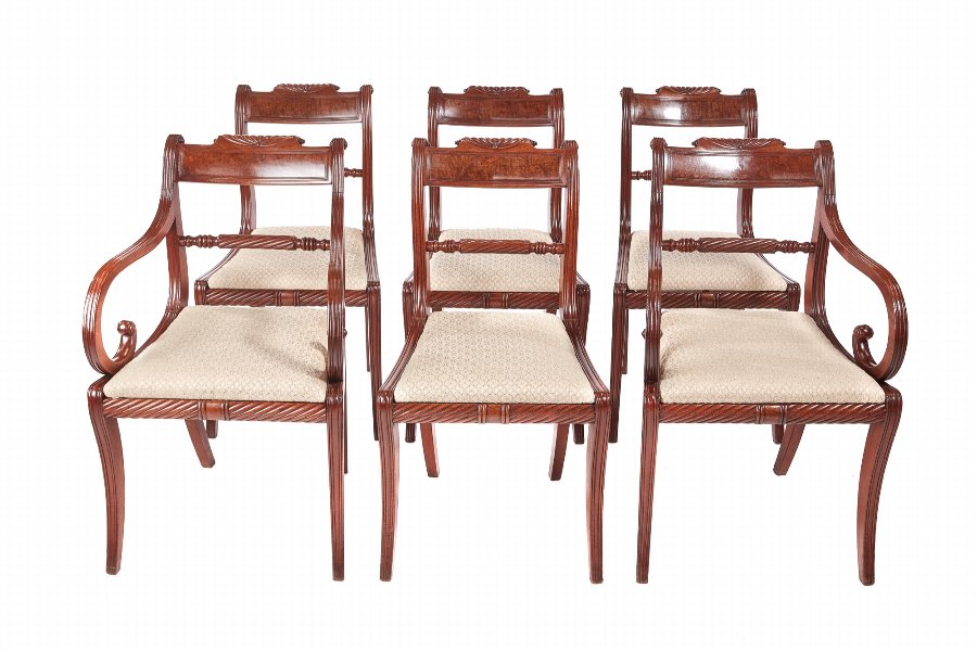 Fine Set of 6 Antique Regency Mahogany Dining Chairs