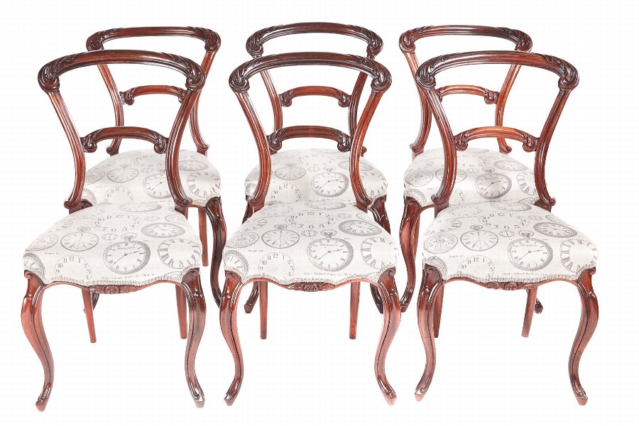 Quality Set Of 6 Victorian Carved Rosewood Dining Chairs