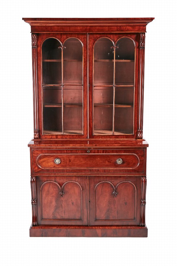 Fine Quality William IV Mahogany Secretaire Bookcase