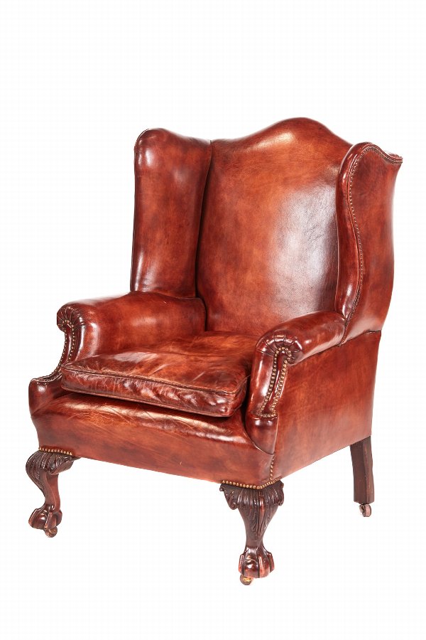 Antique Leather Wing Back Library Chair