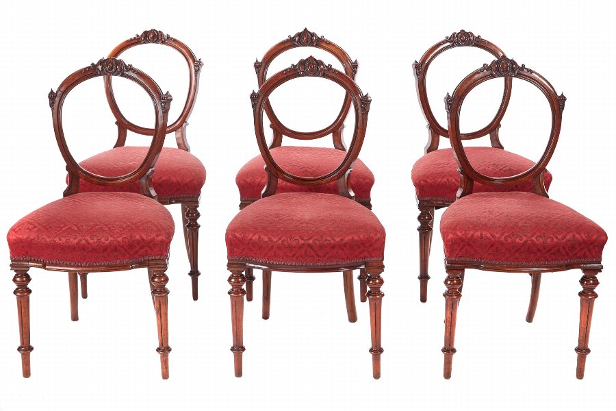 Fine Quality Set of 6 Antique Victorian Walnut Dining Chairs