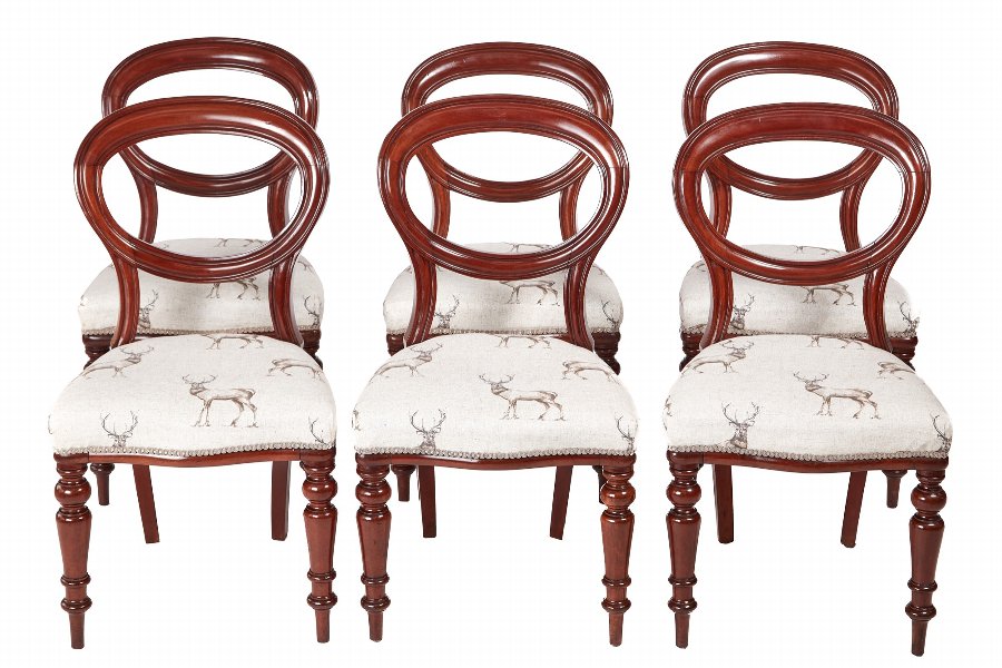 Quality Set Of 6 Victorian Mahogany Balloon Back Dining Chairs