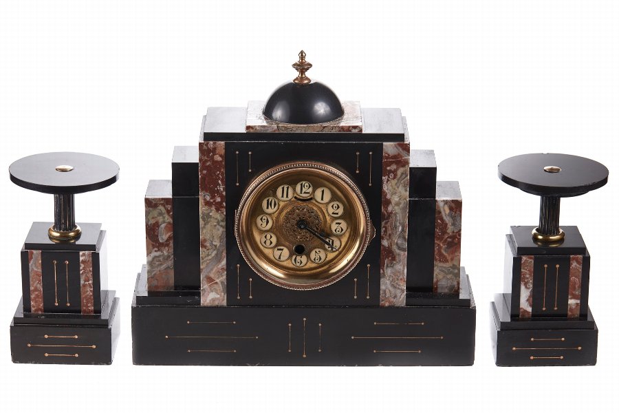 Victorian Slate & Marble Mantle Clock Garniture