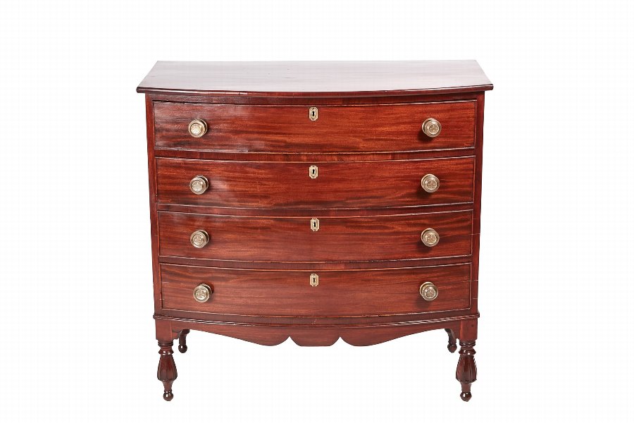 Fine American Antique Mahogany Bowfront Chest Of Drawers
