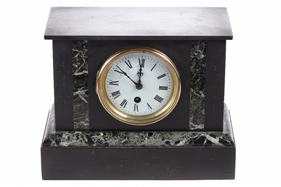 Antique Black Slate & Marble Mantel Clock