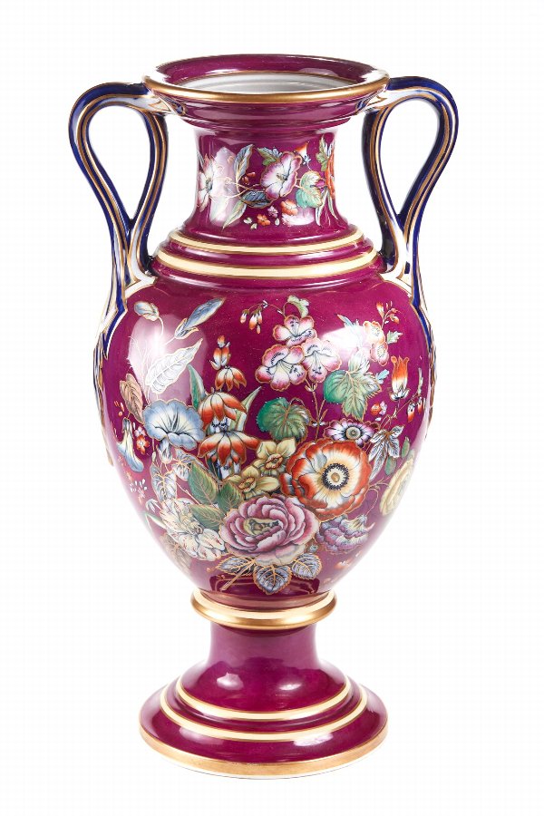 Large Antique Staffordshire Porcelaneous Twin Handled Vase