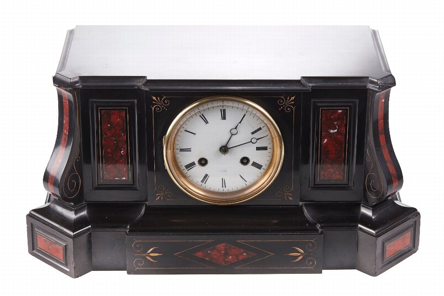 Victorian Slate & Rouge Marble Architectural Mantle Clock