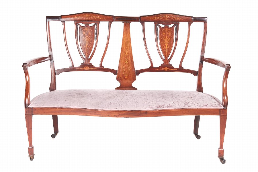 Antique Edwardian Mahogany And Rosewood Inlaid Settee