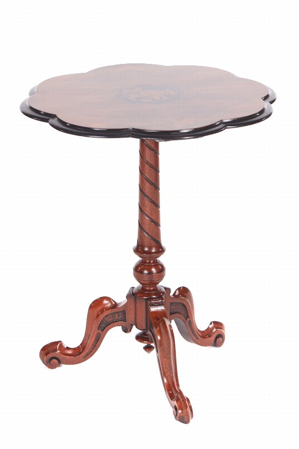 Victorian Burr Walnut Inlaid Marquetry Wine / Lamp Table 