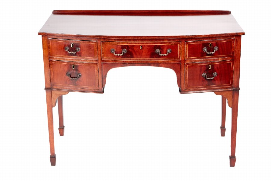 Quality Antique Mahogany Bow Front Inlaid Side / Writing Table
