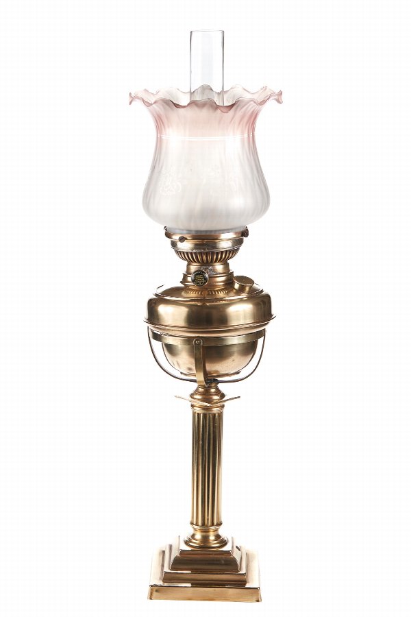 Antique Victoria Brass Corinthian Column Oil Lamp