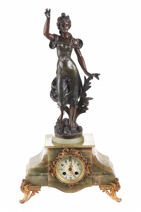 Antique French Green Onyx Mantle Clock