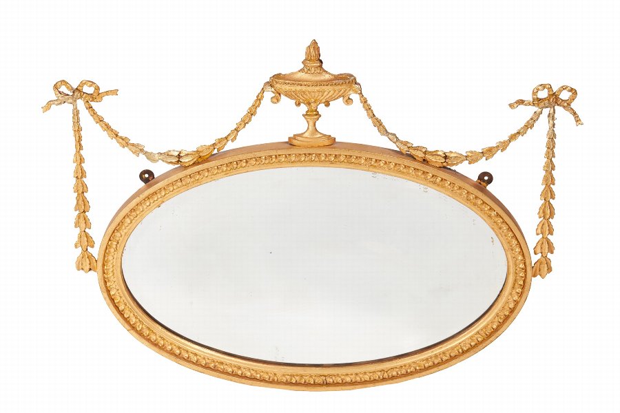 Antique Adam Style Gilt Oval Wall Mirror