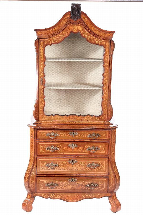 Fine 18th Century Antique Walnut Dutch Marquetry Cabinet