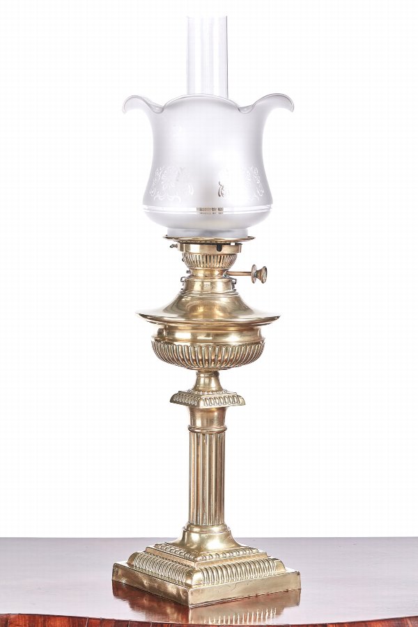 Antique Victorian Brass Corinthian Column Oil Lamp